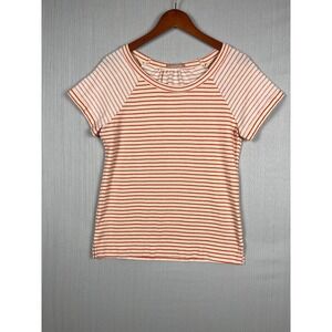 Gap T-Shirt Womens S Orange Cream Striped Raglan Short Sleeve Casual Tee